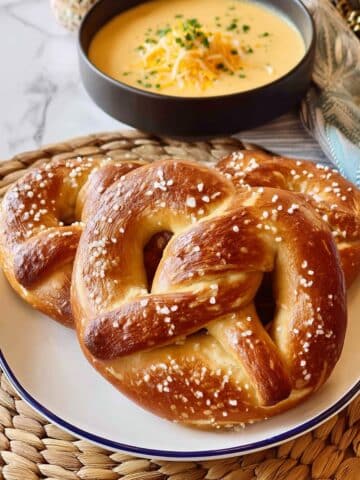 Homemade Soft Pretzels with Salsa Verde Cheese Dipping Sauce Recipe
