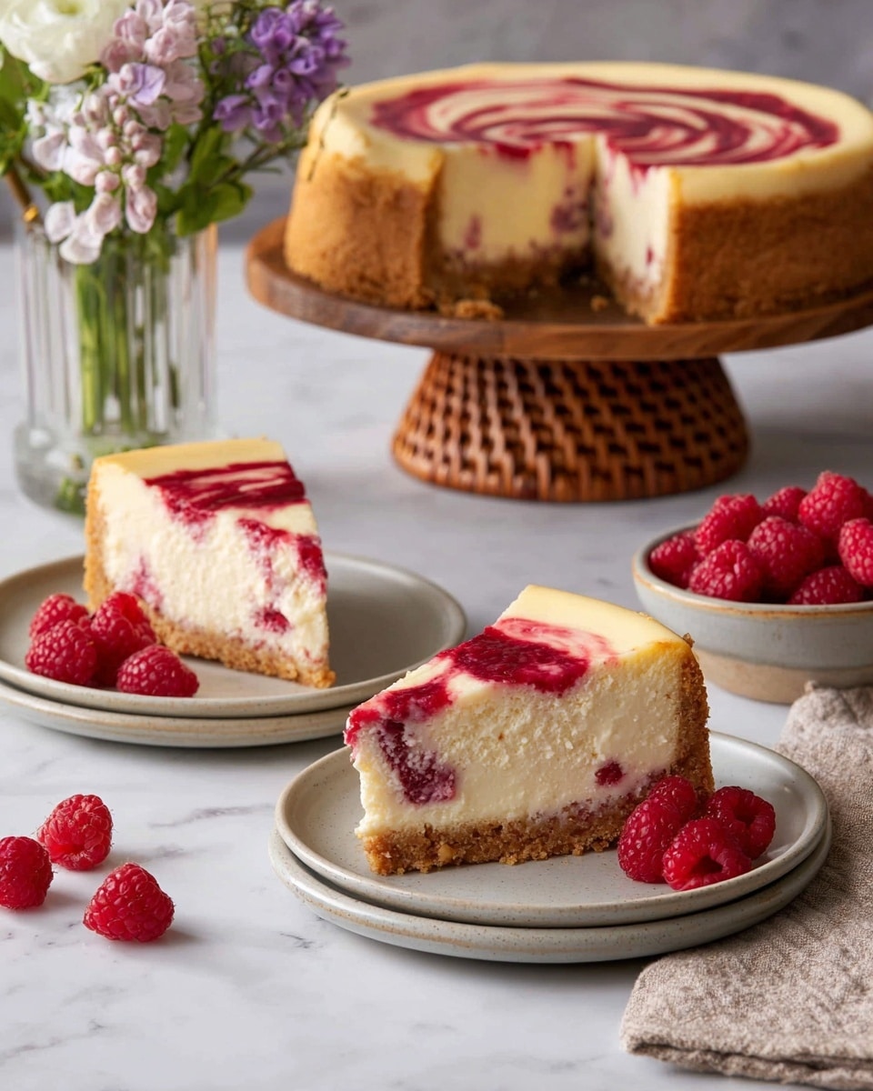 Carnation Raspberry Cheesecake Raspberry Cheesecake with Raspberry Sauce Swirl - Decadent & Vibrant