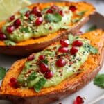 Roasted Sweet Potatoes with Lemony Avocado Sauce Recipe