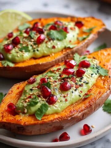 Roasted Sweet Potatoes with Lemony Avocado Sauce Recipe