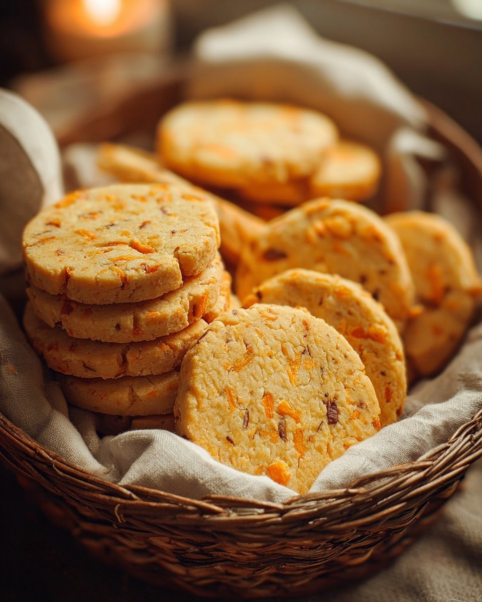 The image shows a basket filled with round, golden-yellow cookies that have small orange and brown pieces mixed inside. The cookies are stacked in several layers, giving the basket a full and inviting look. The basket is lined with a light-colored cloth, and the background is softly blurred with warm lighting, making the cookies look cozy and homemade. photo taken with an iphone --ar 4:5 --v 7