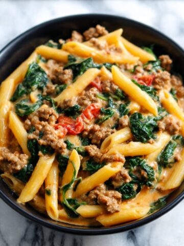 One-Pan Creamy Penne with Spinach & Italian Sausage Recipe