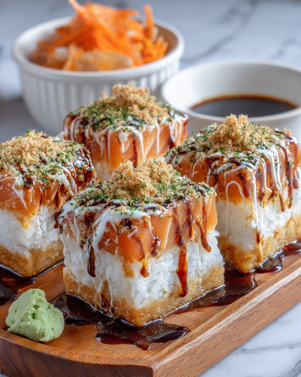 Three thick slices of bright orange salmon with white lines lie flat on a white plate, placed near the center of the photo. Around the plate, there are small white bowls and containers holding different ingredients: white rice, dark soy sauce, yellow mustard-like sauce, small pieces of white cheese, honey with a dipper resting inside the container, lime slices and halves, and a measuring cup filled with white liquid. Two silver spoons rest on a beige cloth on the right side. The whole setup is on a white marbled surface, and the light is soft and natural. photo taken with an iphone --ar 4:5 --v 7