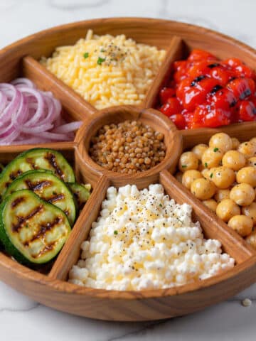 Chickpea & Orzo Bowl with Feta, Roasted Veggies & Walnuts Recipe