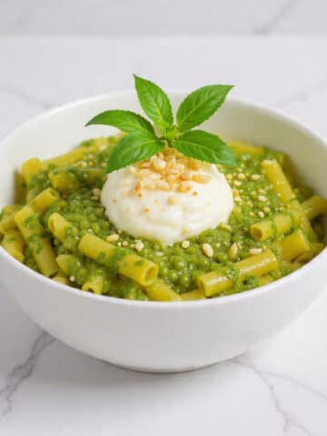Lemon Pesto Chicken Pasta with Burrata & Pine Nuts Recipe