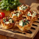 Stuffed Phyllo Cups with Spinach, Feta & Sundried Tomatoes – Elegant Bite-Size Mediterranean Appetizer Recipe