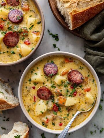 Cajun Potato Soup with Andouille Sausage, Cheddar, and Heavy Cream Recipe