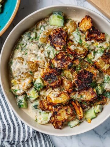 Crispy Smashed Potato Salad with Creamy Tangy Dressing Recipe