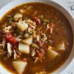 Green Chile Stew with Shredded Pork, Potatoes, and Hominy Recipe
