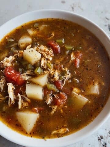 Green Chile Stew with Shredded Pork, Potatoes, and Hominy Recipe