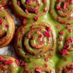 Gooey Matcha Cinnamon Rolls with Strawberry Filling Recipe