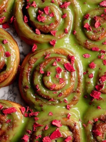 Gooey Matcha Cinnamon Rolls with Strawberry Filling Recipe