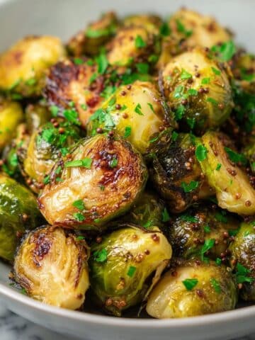 Air-Fried Brussels Sprouts with Honey Mustard Vinaigrette Recipe