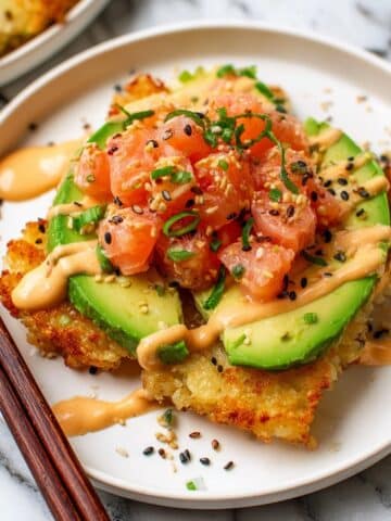 Crispy Sushi-Style Rice Cakes with Salmon, Avocado, and Spicy Mayo Recipe