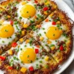 Breakfast Pizza with Crispy Hash Brown Crust and Savory Toppings Recipe