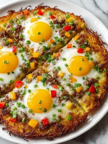 Breakfast Pizza with Crispy Hash Brown Crust and Savory Toppings Recipe