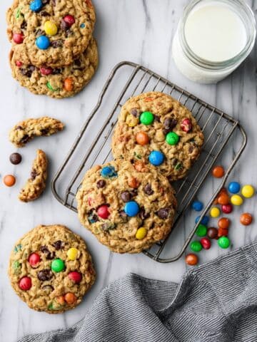 Monster Cookies with Oats, Peanut Butter, Chocolate Chips, and M&Ms Recipe
