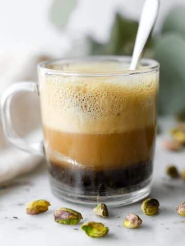 Pistachio Oat Milk Latte with Salted Brown Butter Topping Recipe