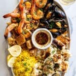 Mediterranean Seafood Platter with Garlic Butter Shrimp, Lobster Tails, Mussels, and Fried Calamari Recipe